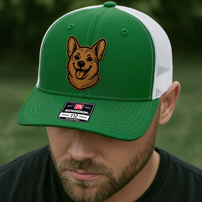 Custom Pet Photo Trucker Hat – Personalized Leather Patch Hat – Dog Portrait Gift – Custom Pet Face Hat P99A9