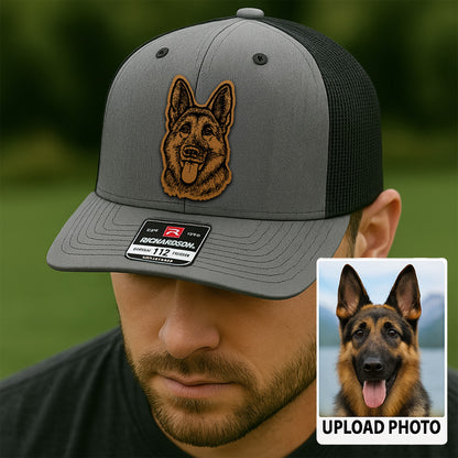 Custom Pet Photo Trucker Hat – Personalized Leather Patch Hat – Dog Owner Gift – Custom Pet Hat PH009