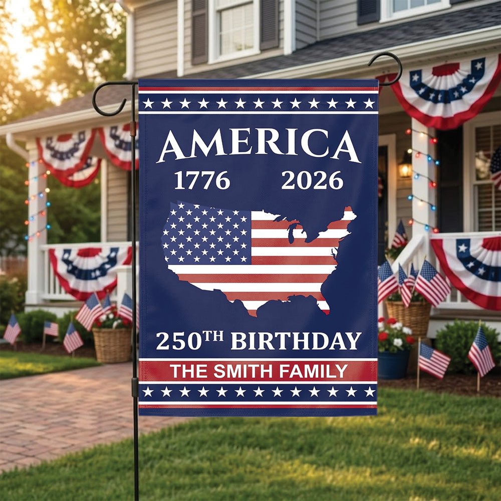 Personalized USA 250th Anniversary Flag 1776-2026, Custom Name Patriotic American Flag, Independence Day 4th of July Outdoor Garden Flag