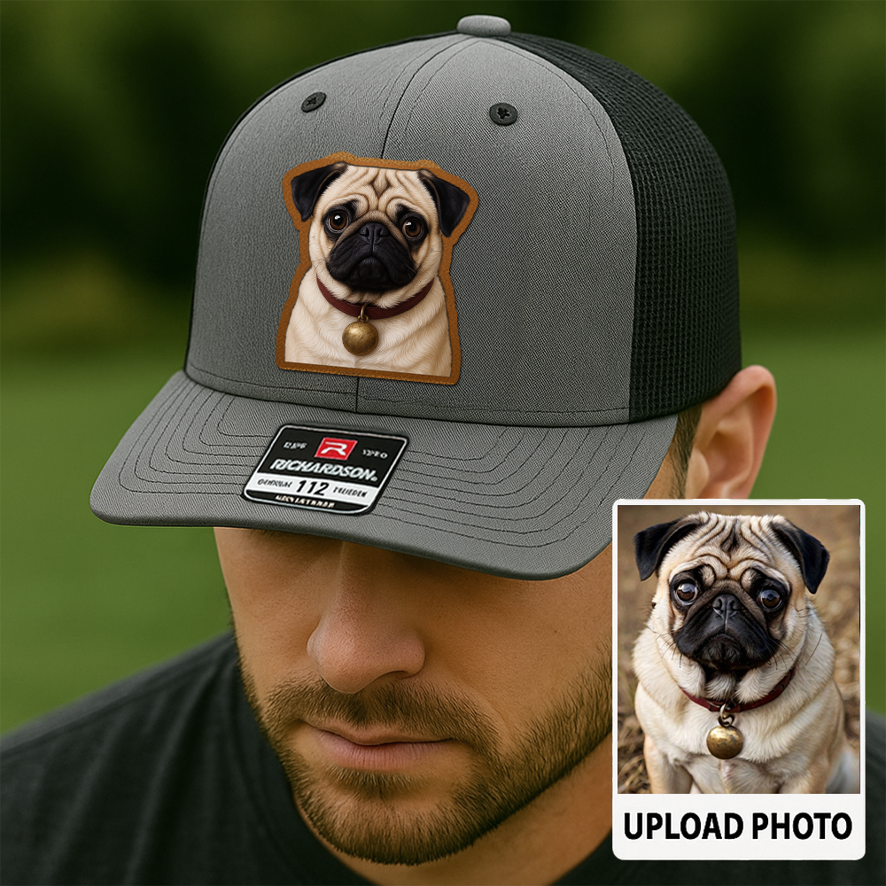 Custom Pet Memorial Leather Hat – Printed Trucker Cap – Dog Dad Keepsake Gift TH9910