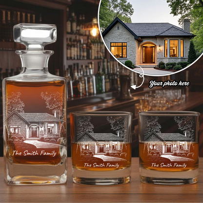 Custom Photo House Whiskey Decanter Set, Personalized Family Gift THUC99
