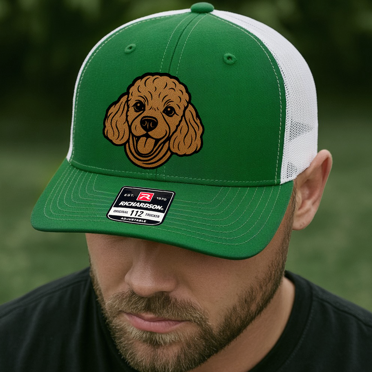 Custom Pet Photo Trucker Hat – Personalized Leather Patch Hat – Dog Portrait Gift – Custom Pet Face Hat P99A11