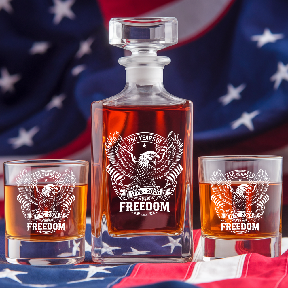 Eagle Freedom Engraved Whiskey Decanter Set, Patriotic Bald Eagle Bourbon Gift THUC99