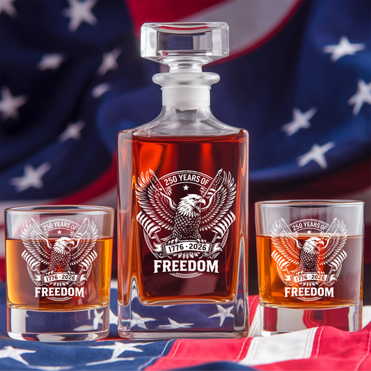 Eagle Freedom Engraved Whiskey Decanter Set, Patriotic Bald Eagle Bourbon Gift THUC99
