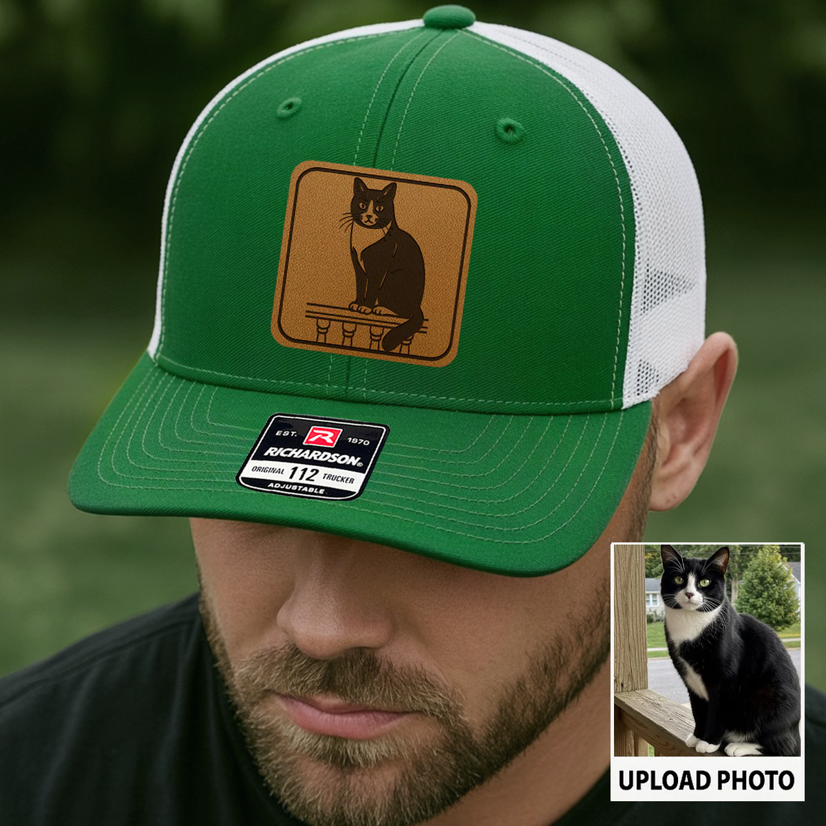 Personalized Cat Photo Leather Patch Hat | Trucker Hat With Cat Photo | Gift For Cat Lover TNGANSP040