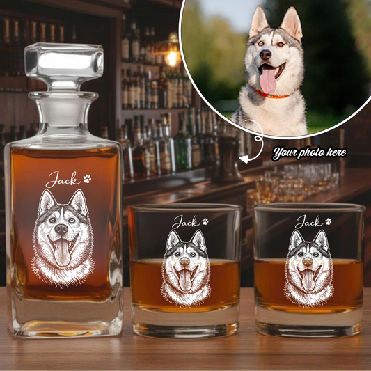 Custom Photo Dog Whiskey Decanter Set with Name, Personalized Dog Lover Decanter Gift THUC99