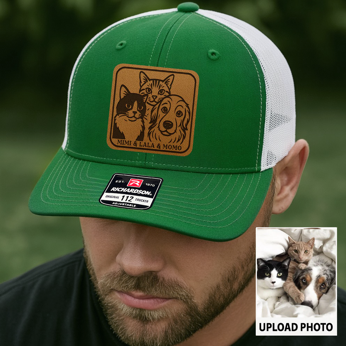 Custom Cat Photo Trucker Hat | Personalized Cat Patch Leather Patch Hat | Gift For Cat Lovers TNGANSP030