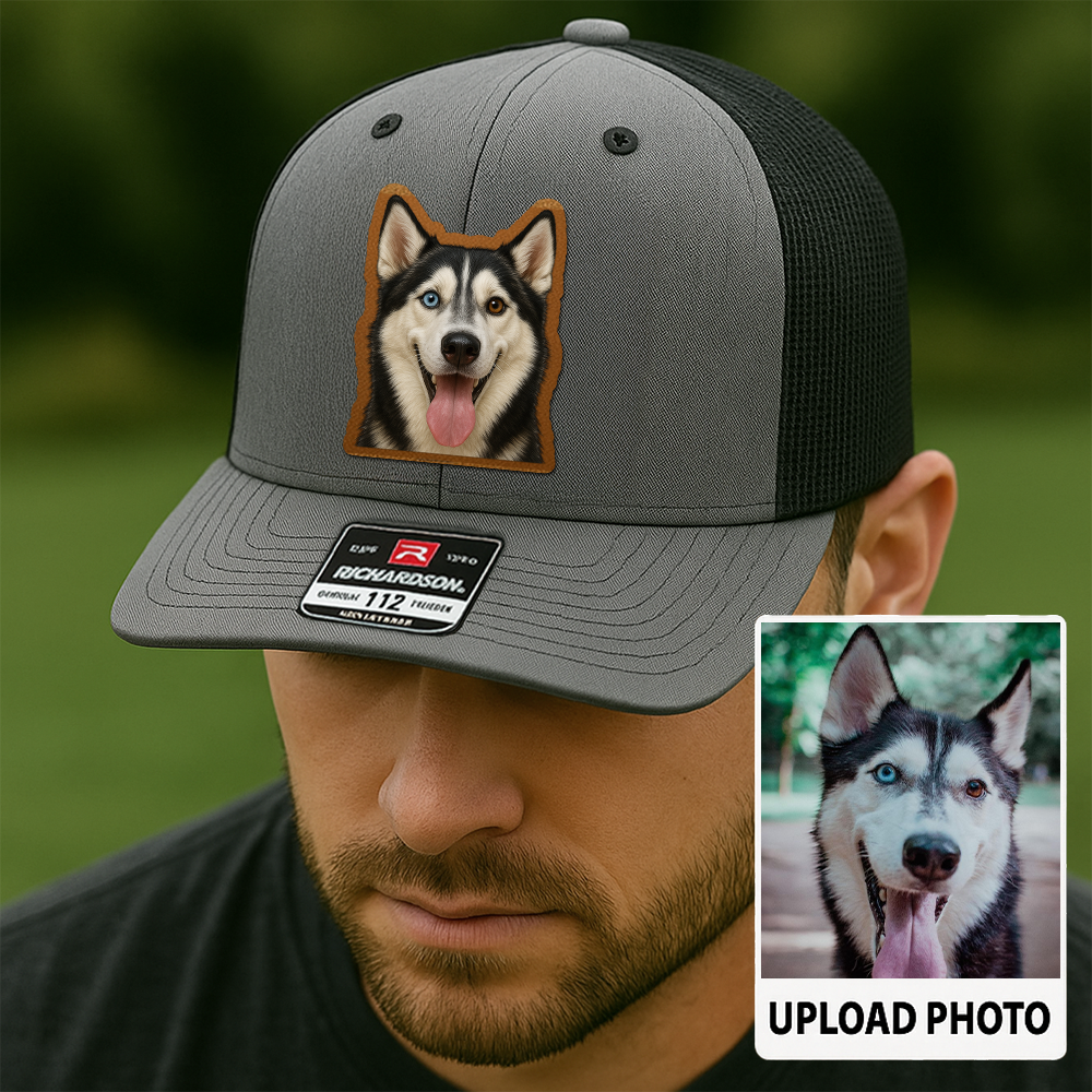 Custom Pet Memorial Leather Hat – Printed Trucker Cap – Dog Dad Keepsake Gift TH999