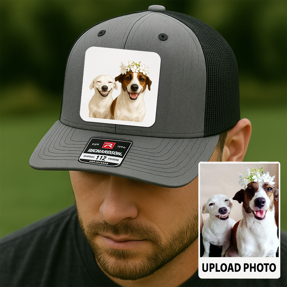 Custom Pet Hat with Leather Patch – Personalized Dog Cap – Memorial Gift for Pet Lover TH9912
