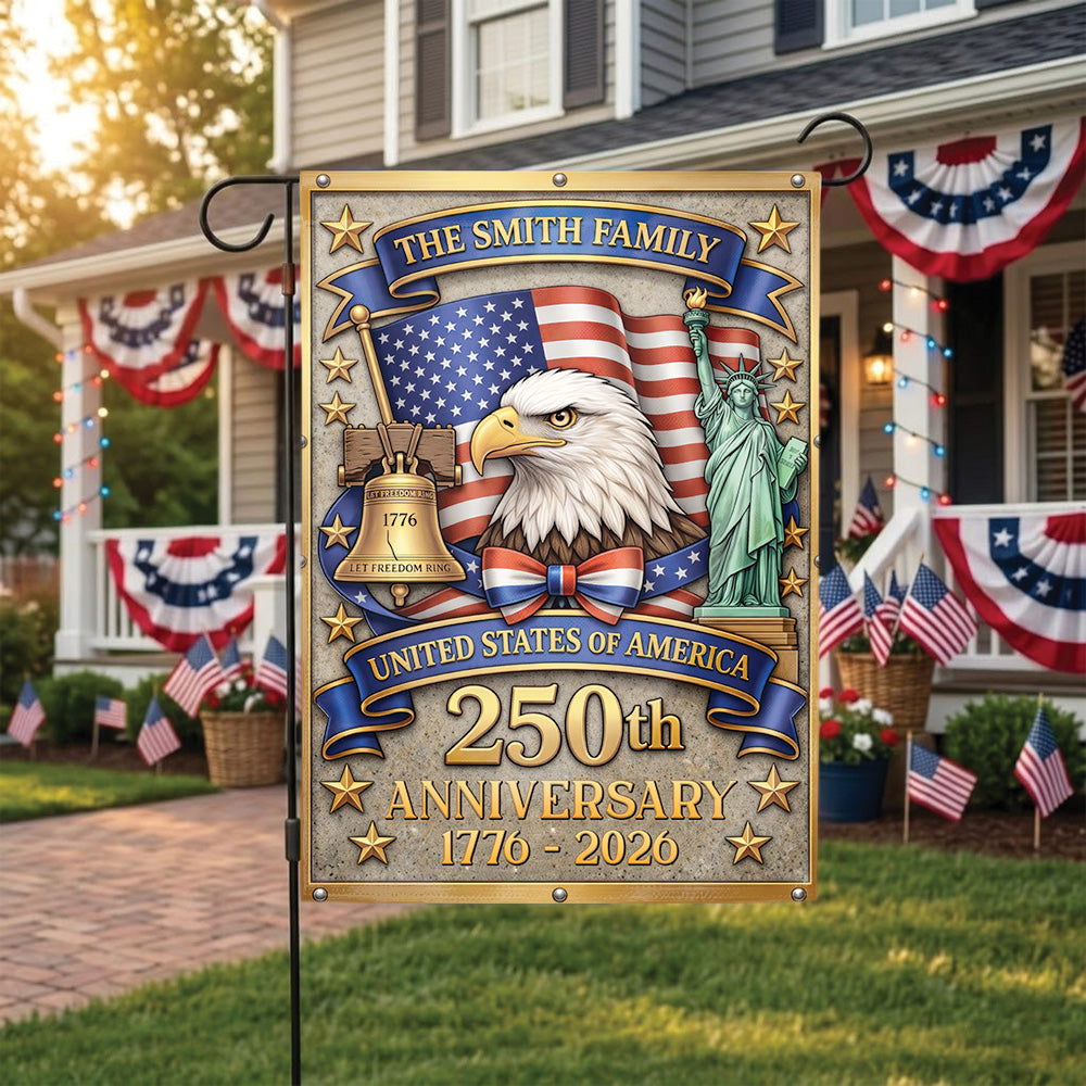 Custom Family Name USA Flag 250th Anniversary Patriotic Outdoor Decor Eagle Design