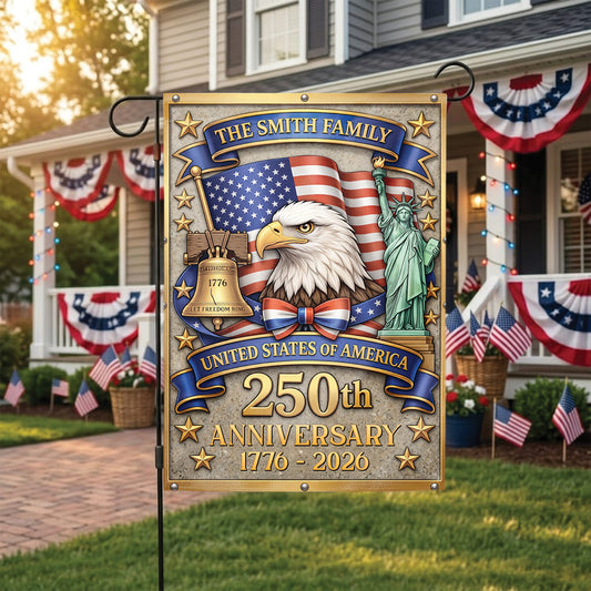 Custom Family Name USA Flag 250th Anniversary Patriotic Outdoor Decor Eagle Design
