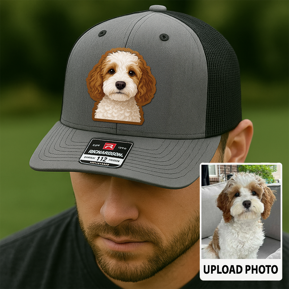 Custom Dog Leather Patch Hat – Personalized Trucker Hat with Your Pet's Photo – Unique Dog Dad Gift TH993