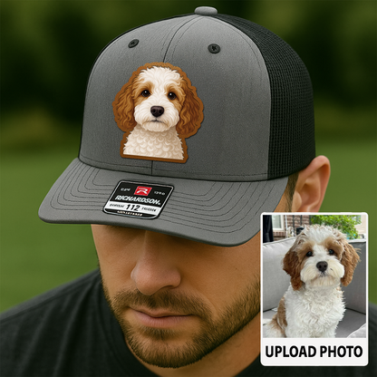 Custom Dog Leather Patch Hat – Personalized Trucker Hat with Your Pet's Photo – Unique Dog Gift TH993