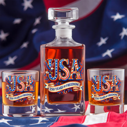250 Years America Whiskey Decanter Set 1776-2026 Patriotic American Gift for Dad, Veteran, Independence Day THUC99