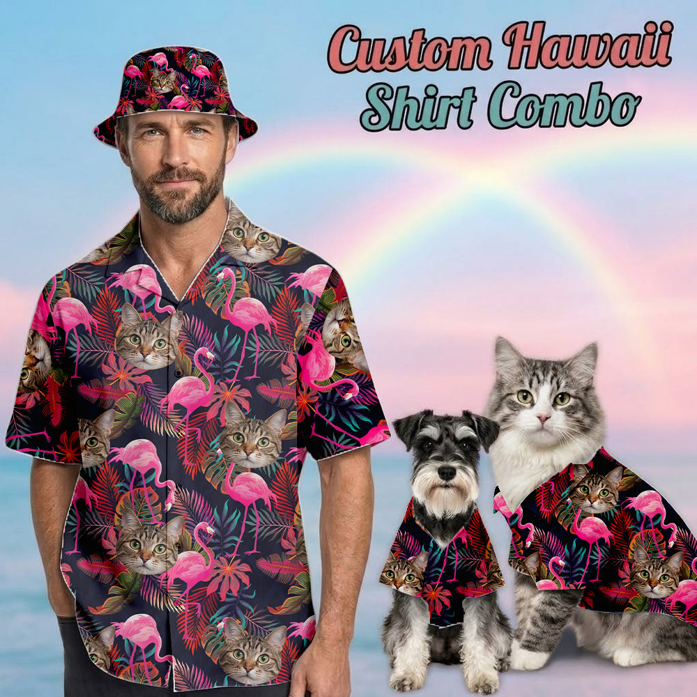 Custom Photo Cat Hawaiian Shirt, Personalized Pet Aloha Shirt, Family Matching Summer Outfit THUC99