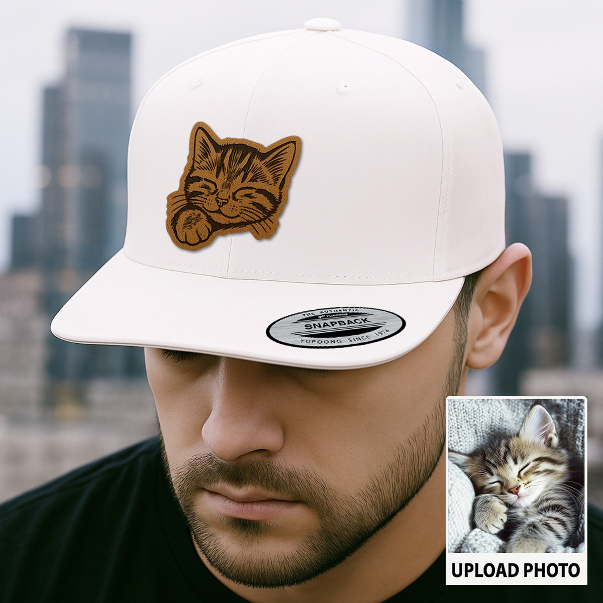 Custom Cat Photo Trucker Hat | Personalized Cat Photo Leather Patch Hat | Cat Lover Gift TNGANSP027