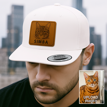 Custom Pet Photo Trucker Hat – Personalized Leather Patch Hat – Pet Gift – Custom Pet Memorial Hat - Cat Lover Gift - Engraved Hat NGOC99A2