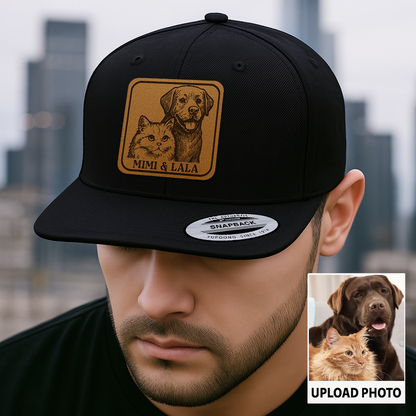 Custom Dog & Cat Photo Trucker Hat | Personalized Pet Patch Leather Patch Hat | Pet Memorial Gift TNGANSP032