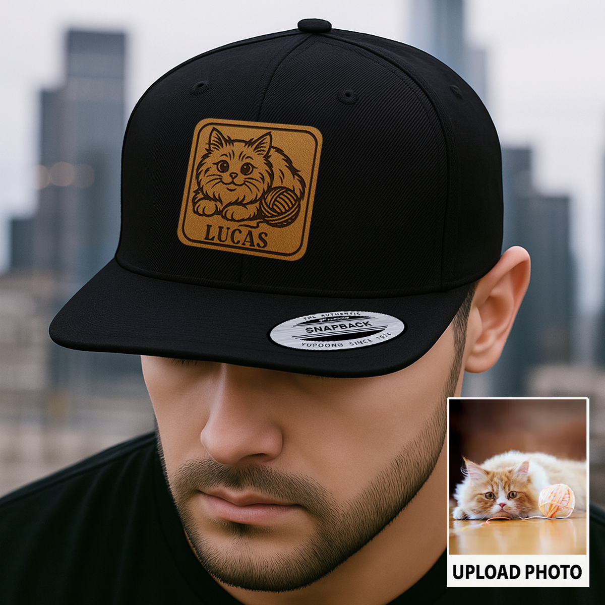 Personalized Cat Photo Leather Patch Hat | Trucker Hat With Cat Photo | Gift For Cat Lover TNGANSP037