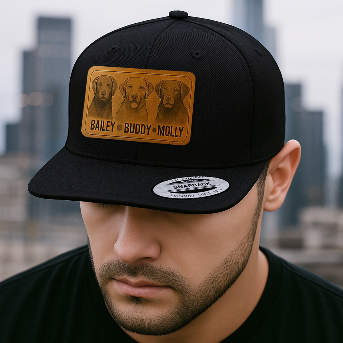 Custom Pet Photo Trucker Hat – Personalized Leather Patch Hat – Dogs Dad Gift – Custom Pet Memorial Hat - Dog Engraved Hat NGOC99A6