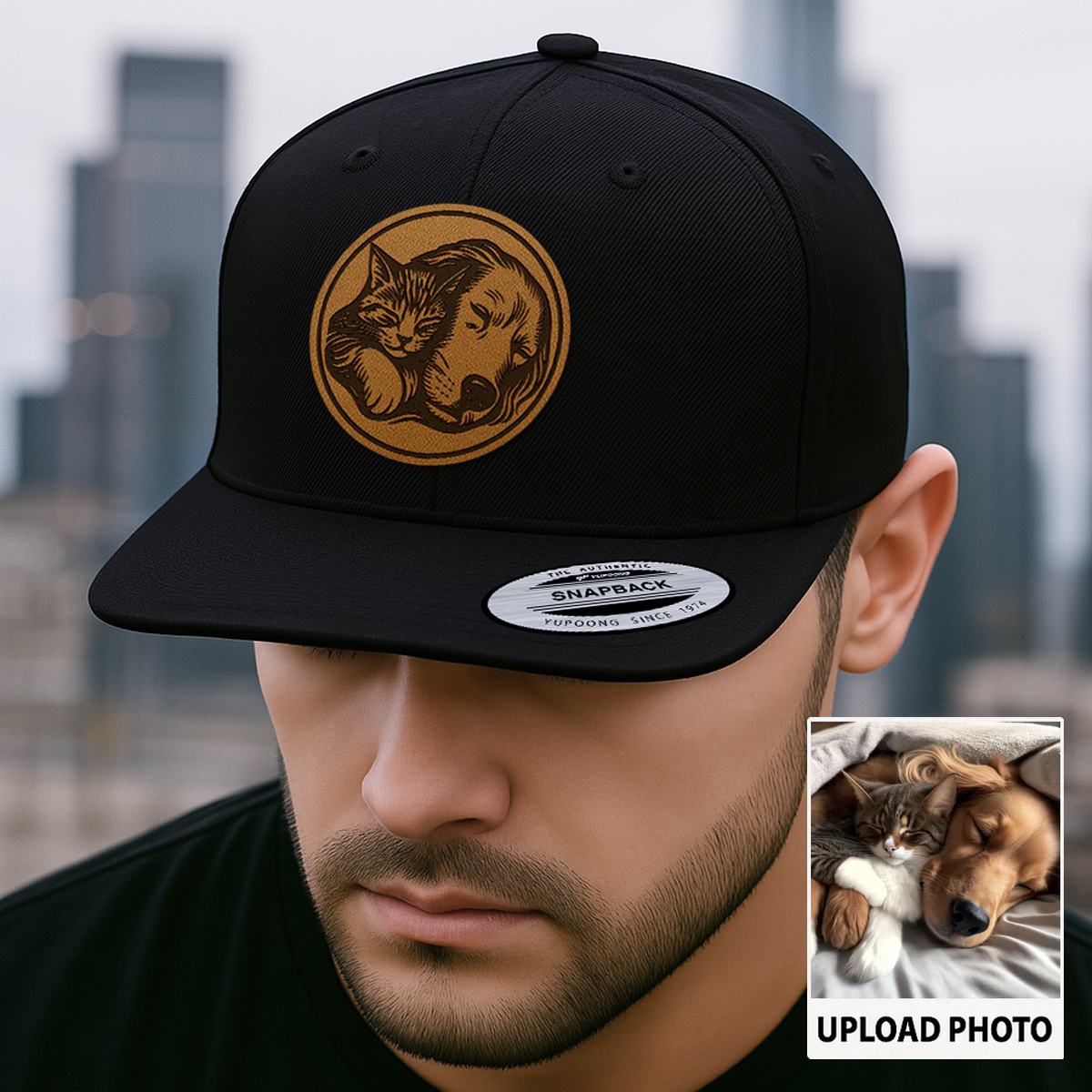 Custom Pet Photo Trucker Hat | Personalized Dog & Cat Patch Leather Patch Hat | Gift For Pet Lovers TNGANSP016