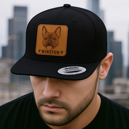Custom Pet Photo Trucker Hat – Personalized Leather Patch Hat – Dog Owner Gift – Custom Pet Memorial Hat - Dog Gift - Engraved Hat NGOC99A4