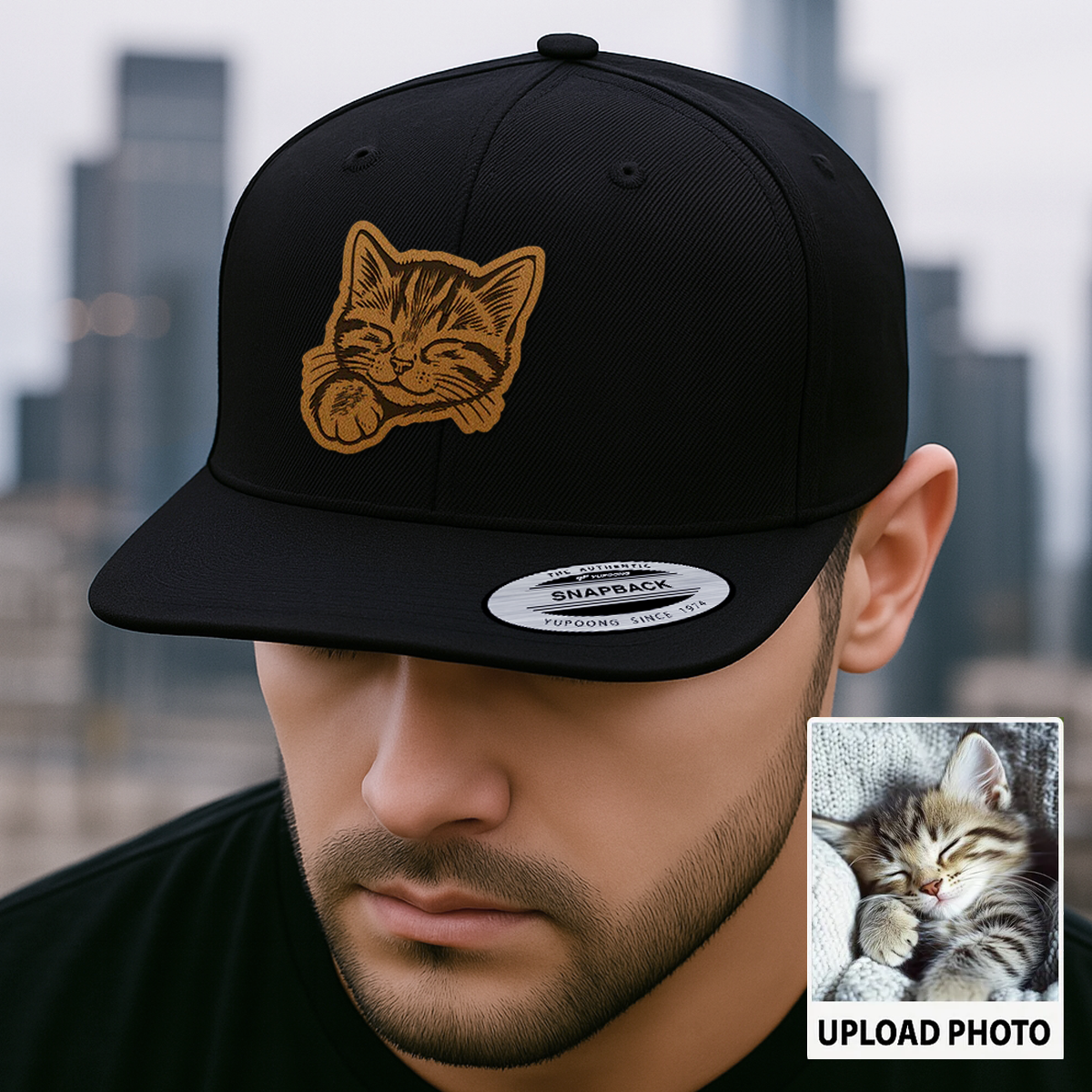 Custom Cat Photo Trucker Hat | Personalized Cat Photo Leather Patch Hat | Cat Lover Gift TNGANSP027