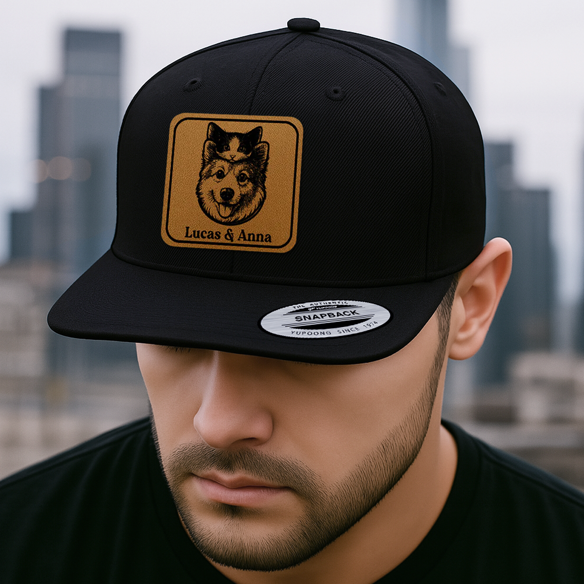 Custom Pet Photo Trucker Hat – Personalized Leather Patch Hat – Dog Portrait Gift – Custom Pet Face Hat P99A20