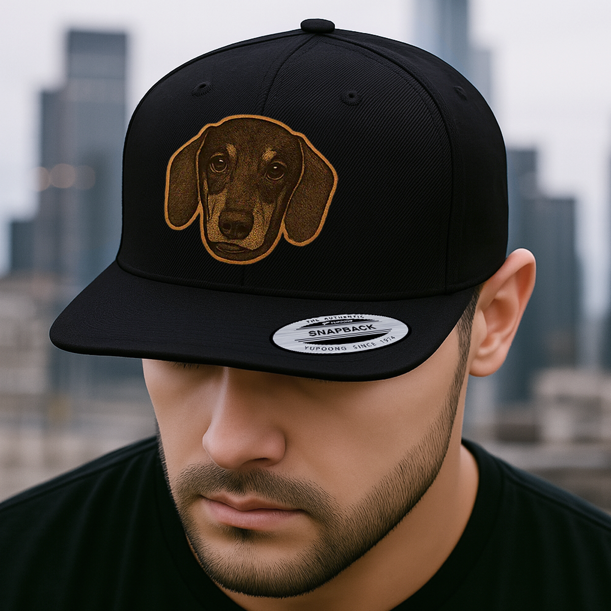 Custom Pet Photo Trucker Hat – Personalized Leather Patch Hat – Dog Dad Gift – Custom Pet Memorial Hat - Dog Lover Gift - Engraved Hat NGOC99A1