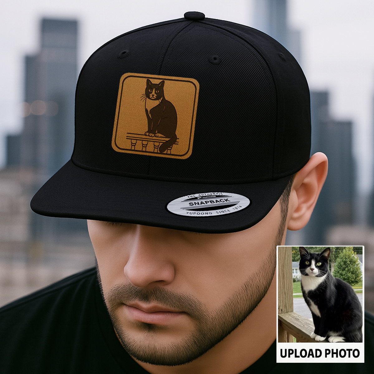 Personalized Cat Photo Leather Patch Hat | Trucker Hat With Cat Photo | Gift For Cat Lover TNGANSP040