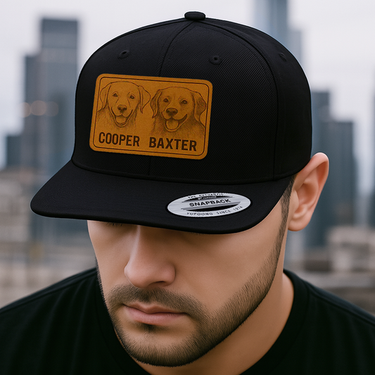 Custom Pet Photo Trucker Hat – Personalized Leather Patch Hat – Couple Dogs Gift – Custom Pet Memorial Hat - Dog Gift - Engraved Hat THUC991B