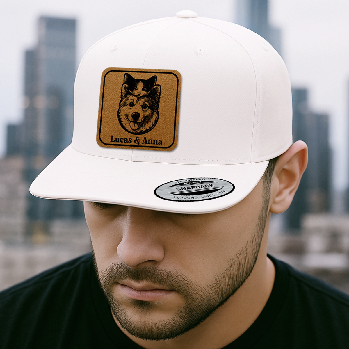 Custom Pet Photo Trucker Hat – Personalized Leather Patch Hat – Dog Portrait Gift – Custom Pet Face Hat P99A20