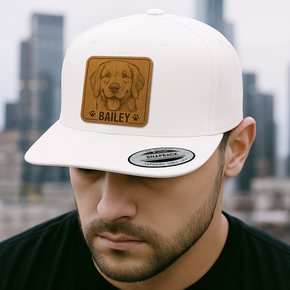 Custom Pet Photo Trucker Hat – Personalized Leather Patch Hat – Dog Portrait Gift – Custom Pet Face Hat NGOC99A8