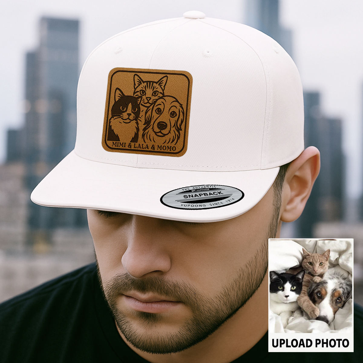 Custom Cat Photo Trucker Hat | Personalized Cat Patch Leather Patch Hat | Gift For Cat Lovers TNGANSP030