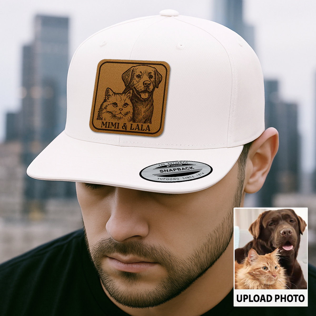 Custom Dog & Cat Photo Trucker Hat | Personalized Pet Patch Leather Patch Hat | Pet Memorial Gift TNGANSP032