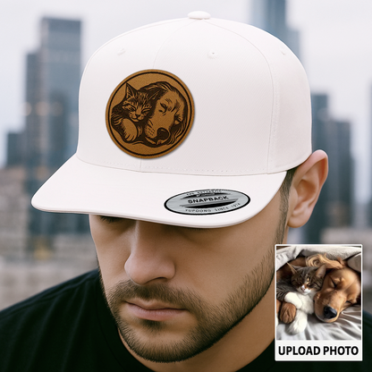Custom Pet Photo Trucker Hat | Personalized Dog & Cat Patch Leather Patch Hat | Gift For Pet Lovers TNGANSP016