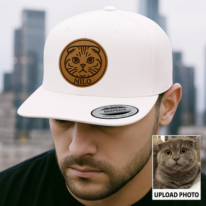 Custom Cat Photo Trucker Hat | Personalized Pet Patch Leather Patch Hat | Cat Memorial Gift TNGANSP029
