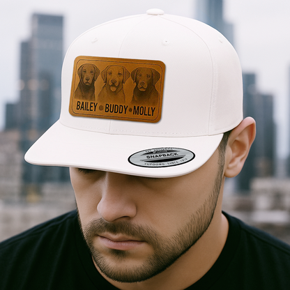 Custom Pet Photo Trucker Hat – Personalized Leather Patch Hat – Dogs Owner Gift – Custom Pet Memorial Hat - Dog Engraved Hat NGOC99A6