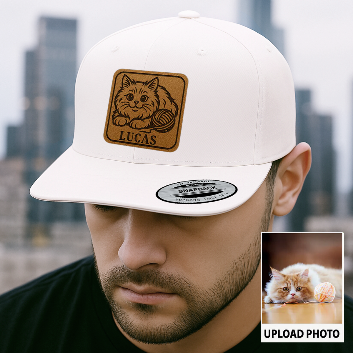 Personalized Cat Photo Leather Patch Hat | Trucker Hat With Cat Photo | Gift For Cat Lover TNGANSP037