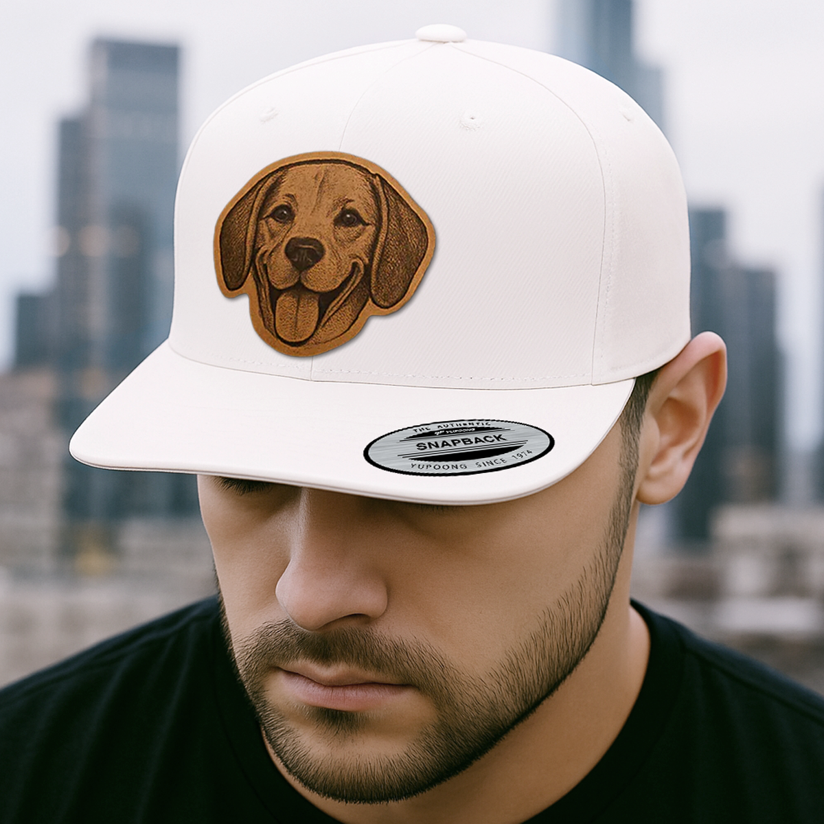 Custom Pet Photo Trucker Hat – Personalized Leather Patch Hat – Dog Gift – Custom Pet Face Hat NGOC99A7