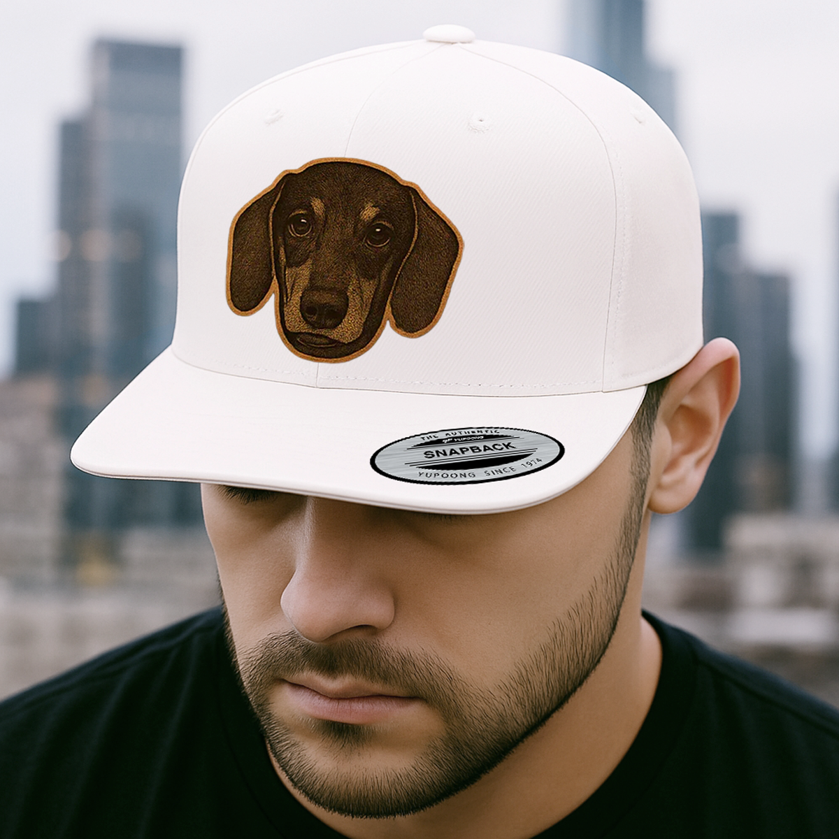 Custom Pet Photo Trucker Hat – Personalized Leather Patch Hat – Dog Dad Gift – Custom Pet Memorial Hat - Dog Lover Gift - Engraved Hat NGOC99A1