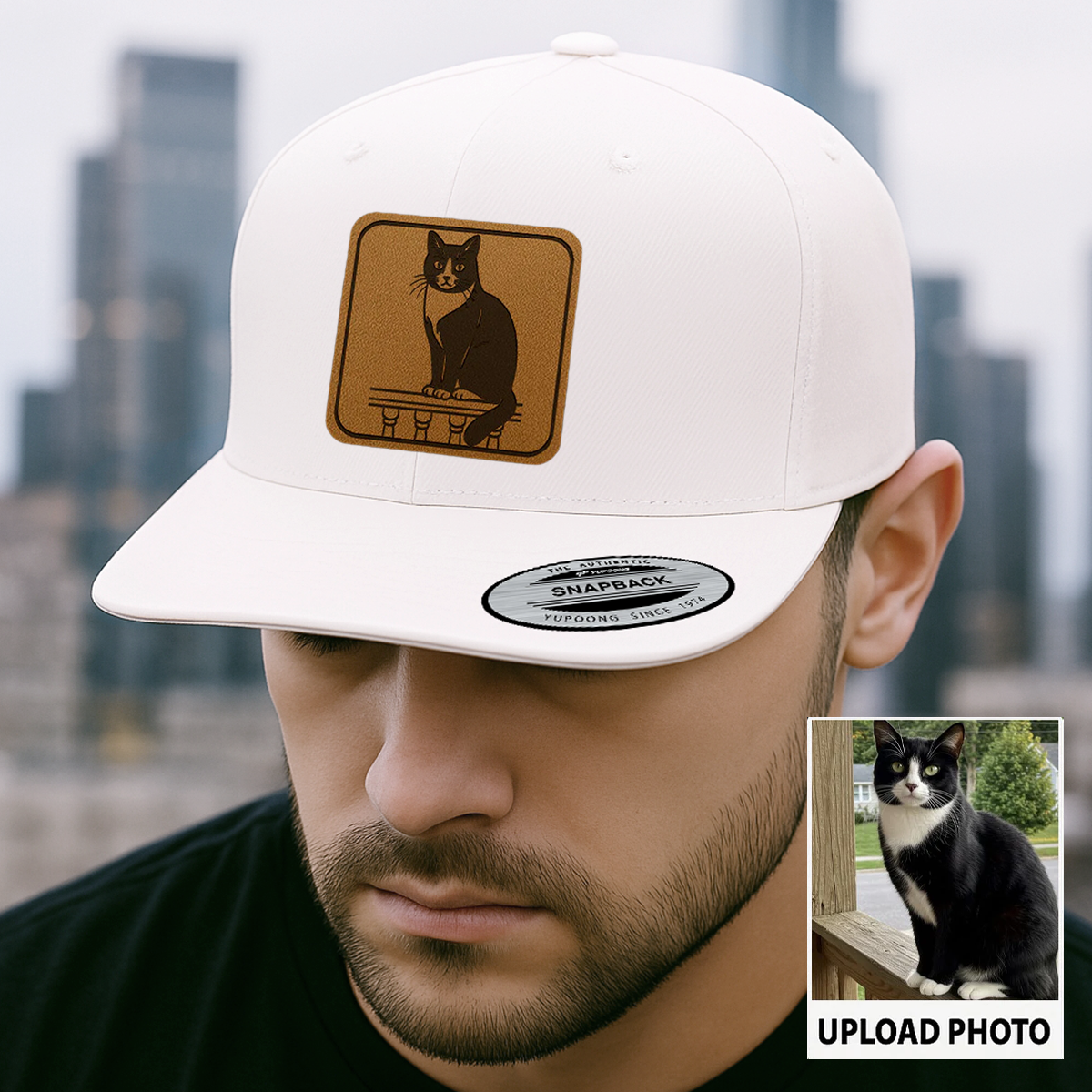Personalized Cat Photo Leather Patch Hat | Trucker Hat With Cat Photo | Gift For Cat Lover TNGANSP040