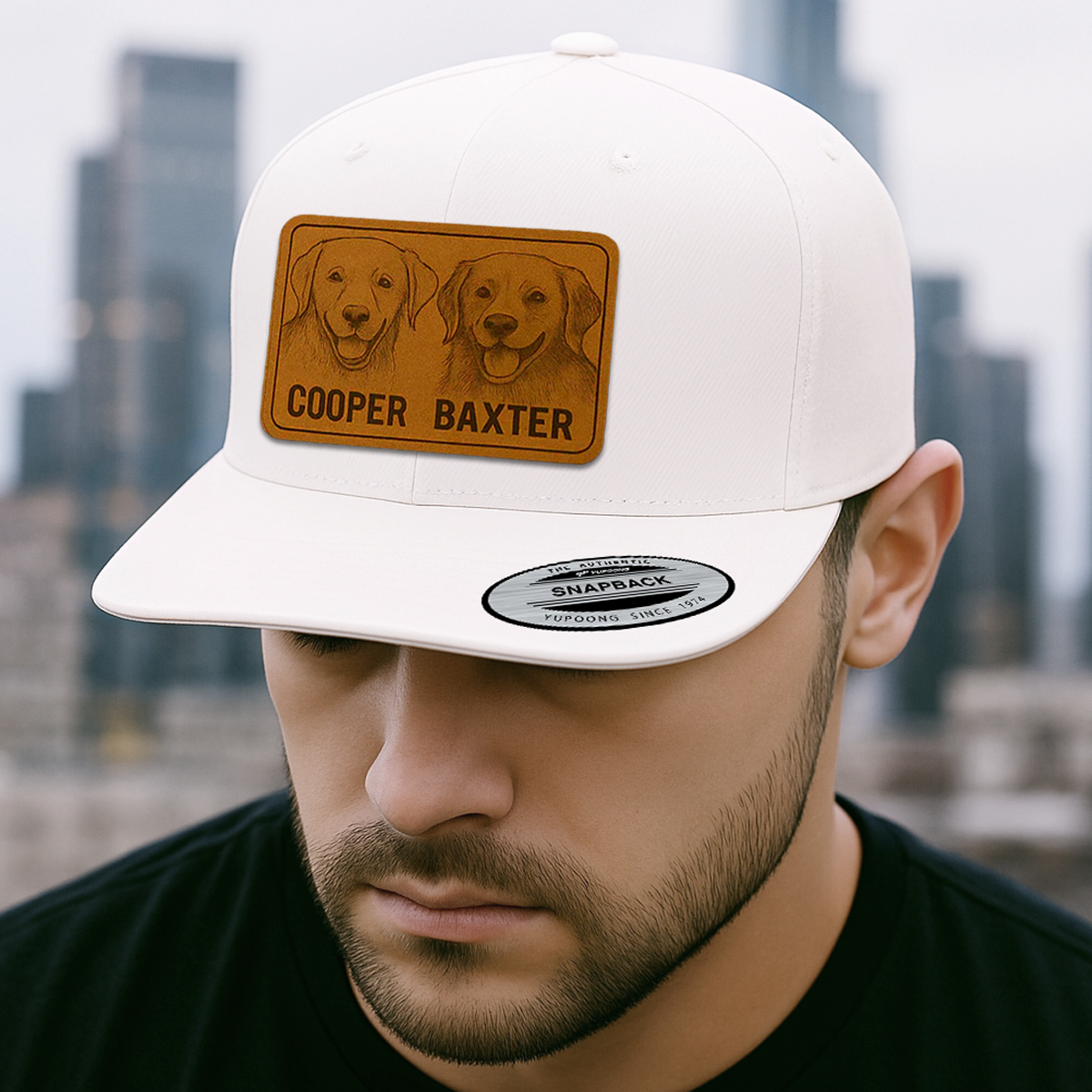Custom Pet Photo Trucker Hat – Personalized Leather Patch Hat – Couple Dogs Gift – Custom Pet Memorial Hat - Dog Gift - Engraved Hat NGOC99A3