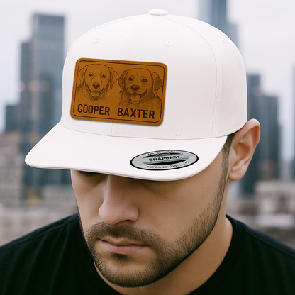 Custom Pet Photo Trucker Hat – Personalized Leather Patch Hat – Couple Dogs Gift – Custom Pet Memorial Hat - Dog Gift - Engraved Hat NGOC99A3