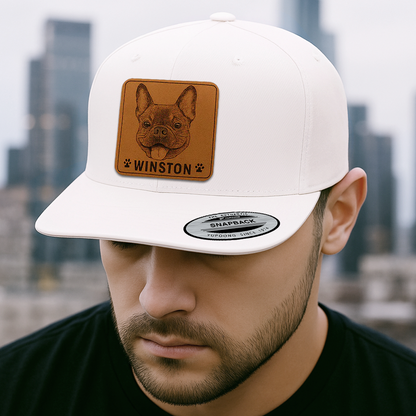 Custom Pet Photo Trucker Hat – Personalized Leather Patch Hat – Dog Portrait Gift – Custom Pet Face Hat P99A8