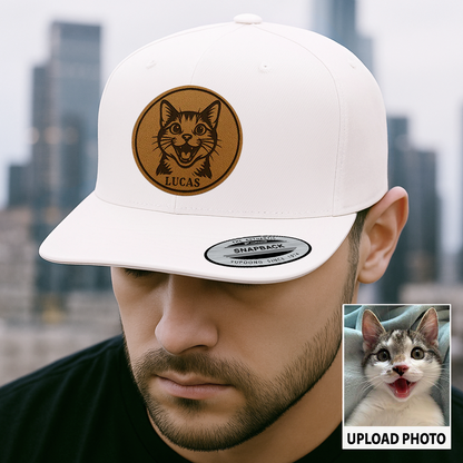 Personalized Cat Photo Leather Patch Hat | Trucker Hat With Cat Photo | Gift For Cat Lover TNGANSP038