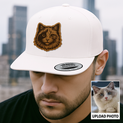 Custom Cat Photo Trucker Hat | Personalized Pet Patch Leather Patch Hat For Cat Lovers | Cat Photo Memorial Gifts THUC99