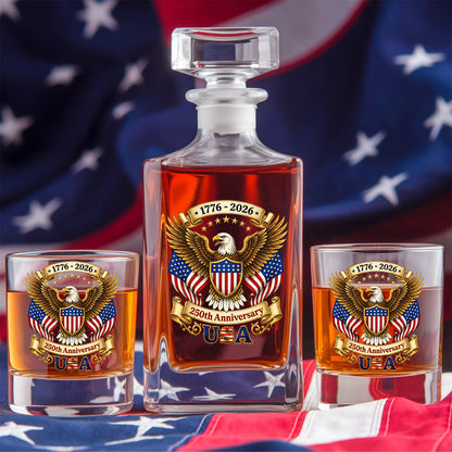 250th Eagle USA Whiskey Decanter Set, Patriotic Independence Day Gift THUC99