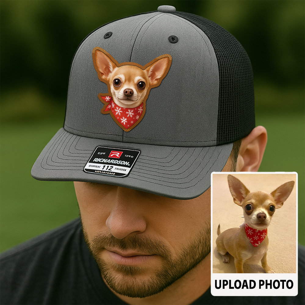 Custom Dog Lover Trucker Hat – Personalized Cap with Pet Photo on Leather Patch – Gift for Pet Owners TH998