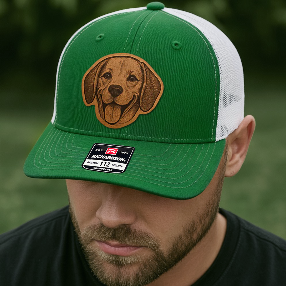 Custom Pet Photo Trucker Hat – Personalized Leather Patch Hat – Dog Gift – Custom Pet Face Hat NGOC99A7